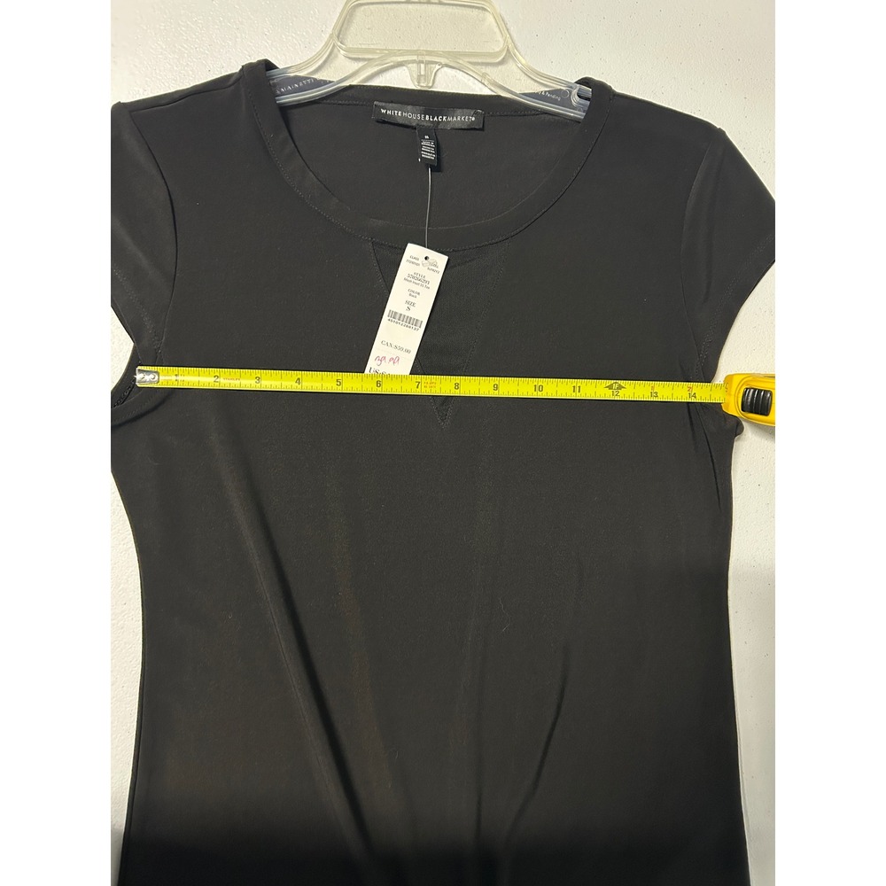 White House Black Market Tee Women S Black Mesh Inset SS Tee Cap Sleeve - Picture 5 of 6